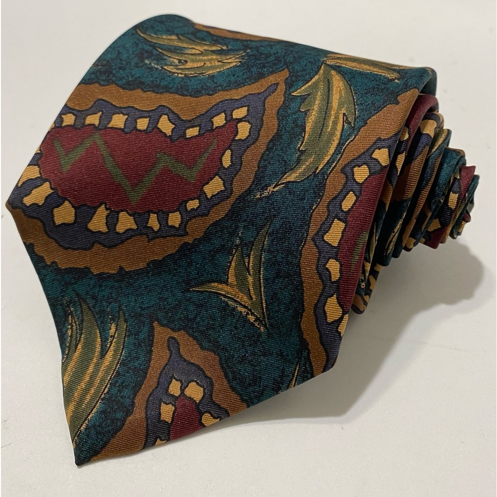 Vintage Gant 100% Imported Silk Neck Tie Paisley Green Burgundy Gold 1995